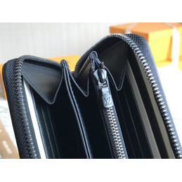 Replica Louis Vuitton Black Leather Embossed Louis Zippy Organizer Wallet