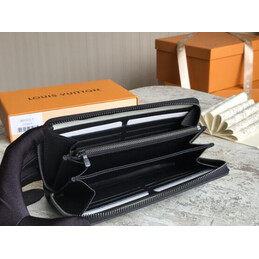 Replica Louis Vuitton Black Leather Embossed Louis Zippy Organizer Wallet