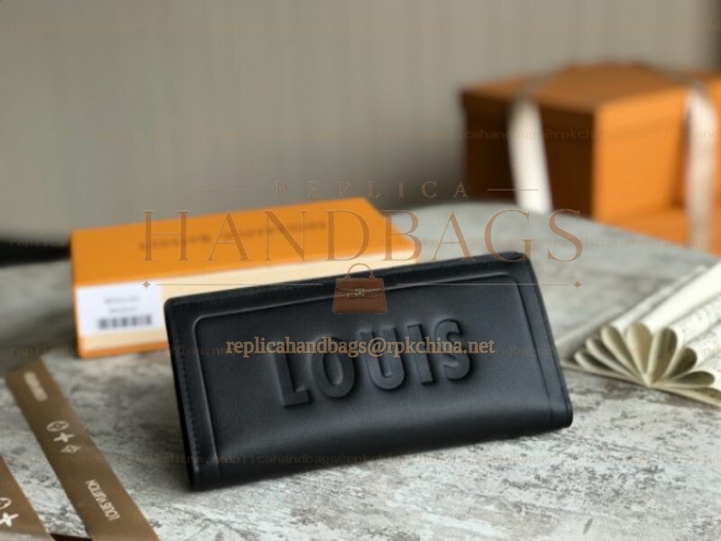 Replica Louis Vuitton Black Leather Embossed Louis Brazza Wallet