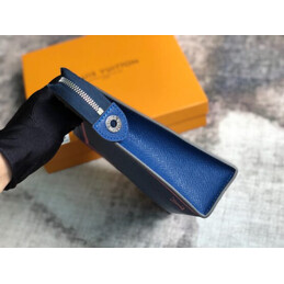Replica Louis Vuitton Navy Blue Leather Pink Trim Pochette Voyage MM