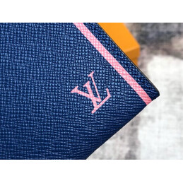 Replica Louis Vuitton Navy Blue Leather Pink Trim Pochette Voyage MM