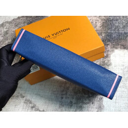 Replica Louis Vuitton Navy Blue Leather Pink Trim Pochette Voyage MM