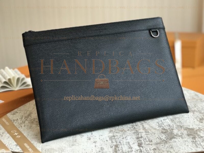 Replica Louis Vuitton Black Taiga Leather Discovery Pochette