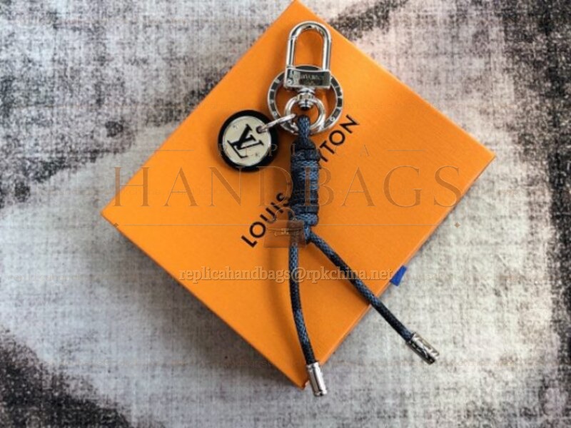 Replica Louis Vuitton Black Silver Round LV Key Holder Charm