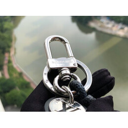 Replica Louis Vuitton Black Silver Round LV Key Holder Charm