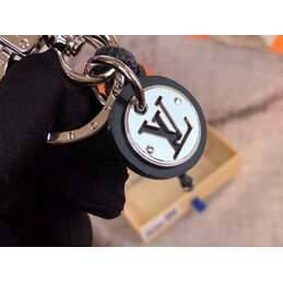 Replica Louis Vuitton Black Silver Round LV Key Holder Charm