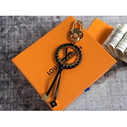 Replica Louis Vuitton Black Gold Round LV Key Holder Charm