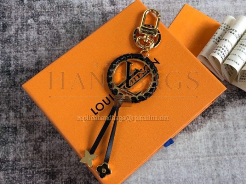 Replica Louis Vuitton Black Gold Round LV Key Holder Charm