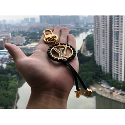 Replica Louis Vuitton Black Gold Round LV Key Holder Charm