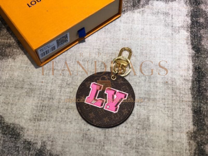 Replica Louis Vuitton Brown Monogram Pink LV Round Key Holder Charm