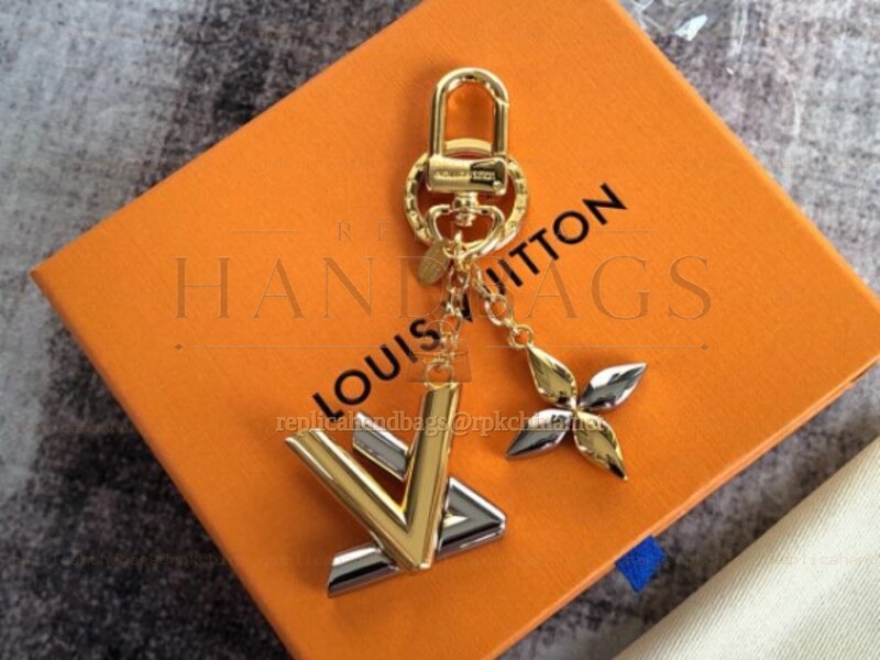 Replica Louis Vuitton Gold LV Initials Monogram Flower Key Holder Charm