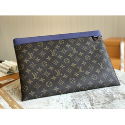 Replica Louis Vuitton Brown Monogram Blue Trim Discovery Pochette