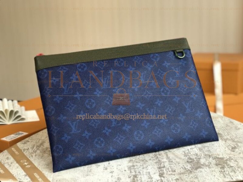Replica Louis Vuitton Blue Monogram Green Trim Discovery Pochette