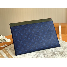 Replica Louis Vuitton Blue Monogram Green Trim Discovery Pochette