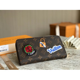 Replica Louis Vuitton Brown Monogram Rose Patch Zippy Wallet