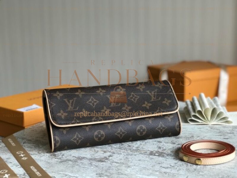 Replica Louis Vuitton Brown Monogram Pochette Florentine 24