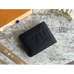 Replica Louis Vuitton Black Leather Embossed Vuitton Multiple Wallet