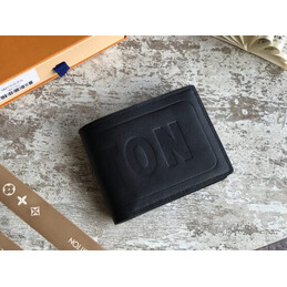 Replica Louis Vuitton Black Leather Embossed Vuitton Multiple Wallet