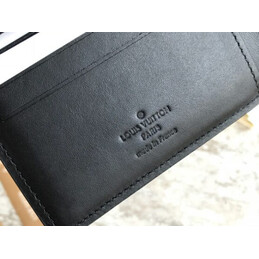 Replica Louis Vuitton Black Leather Embossed Vuitton Multiple Wallet