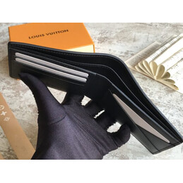 Replica Louis Vuitton Black Leather Embossed Vuitton Multiple Wallet