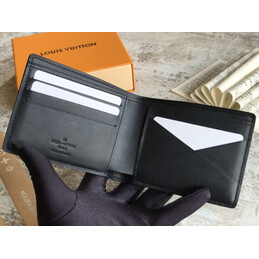Replica Louis Vuitton Black Leather Embossed Vuitton Multiple Wallet