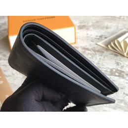 Replica Louis Vuitton Black Leather Embossed Vuitton Multiple Wallet