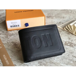 Replica Louis Vuitton Black Leather Embossed Vuitton Multiple Wallet