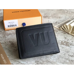 Replica Louis Vuitton Black Leather Embossed Vuitton Multiple Wallet