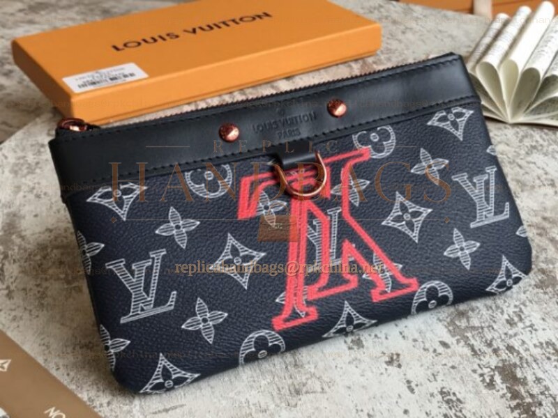 Replica Louis Vuitton Black Monogram Red Initial Graphic Discovery Pochette PM