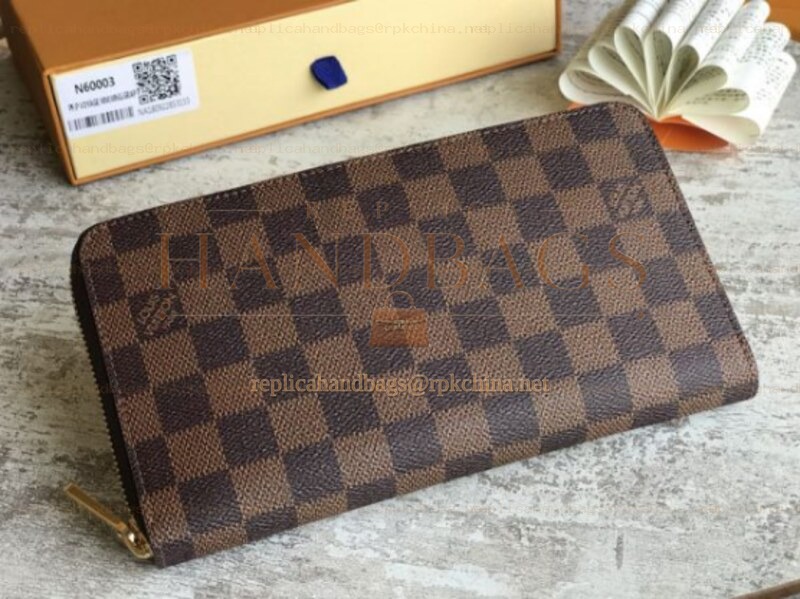 Replica Louis Vuitton Brown Damier Ebene Zippy Organizer Wallet - Style 2