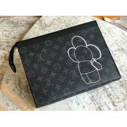 Replica Louis Vuitton Black Monogram Eclipse Flower Pochette Voyage MM