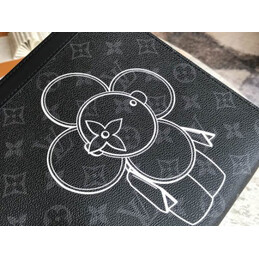 Replica Louis Vuitton Black Monogram Eclipse Flower Pochette Voyage MM