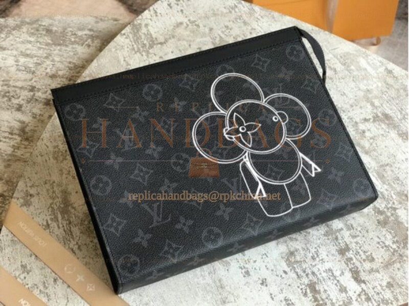 Replica Louis Vuitton Black Monogram Eclipse Flower Pochette Voyage MM