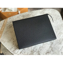 Replica Louis Vuitton Black Taiga Leather Pochette Voyage MM