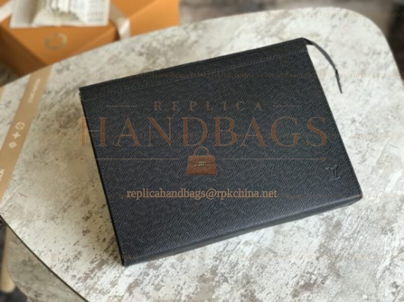 Replica Louis Vuitton Black Taiga Leather Pochette Voyage MM