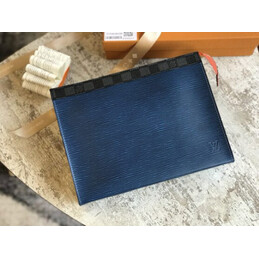 Replica Louis Vuitton Blue Epi Leather Pochette Voyage MM