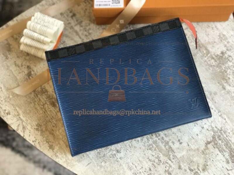 Replica Louis Vuitton Blue Epi Leather Pochette Voyage MM