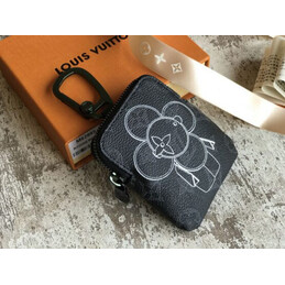 Replica Louis Vuitton Black Monogram Gray Flower Zip Charm Wallet