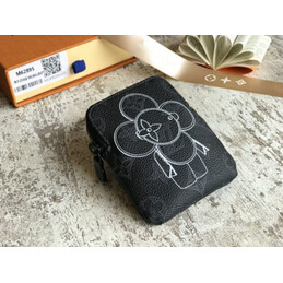Replica Louis Vuitton Black Monogram Gray Flower Zip Charm Wallet