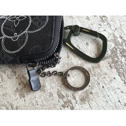 Replica Louis Vuitton Black Monogram Gray Flower Zip Charm Wallet
