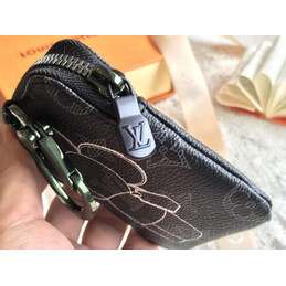 Replica Louis Vuitton Black Monogram Gray Flower Zip Charm Wallet