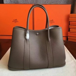 Replica Hermes Taupe Garden Party 30 Textured Leather Bag