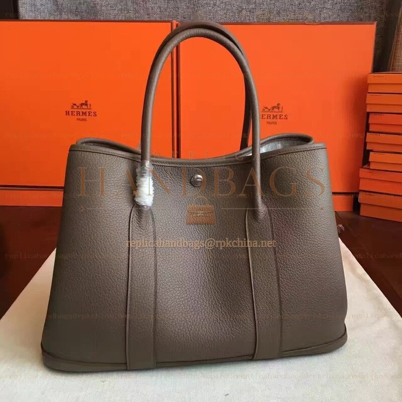 Replica Hermes Taupe Garden Party 30 Textured Leather Bag