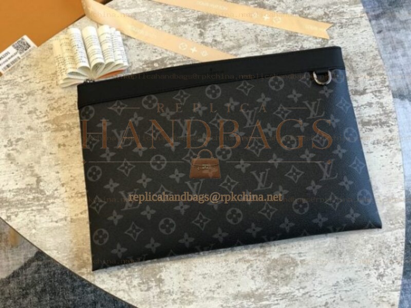 Replica Louis Vuitton Black Monogram Eclipse Discovery Pochette Wristlet