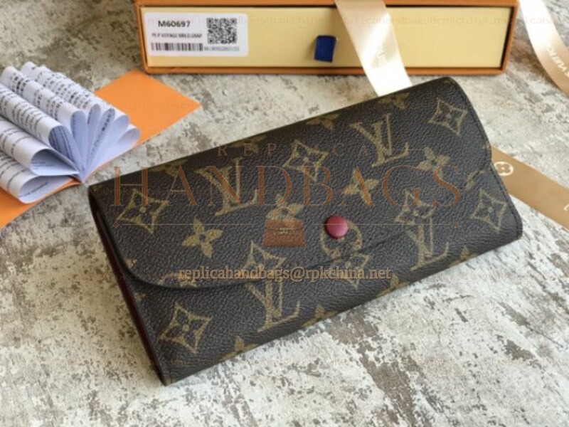 Replica Louis Vuitton Brown Monogram Burgundy Snap Emilie Wallet
