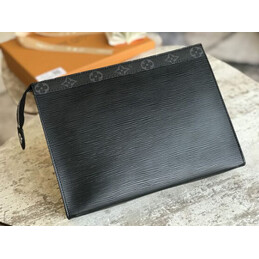 Replica Louis Vuitton Black Epi Leather Pochette Voyage MM Zip Pouch
