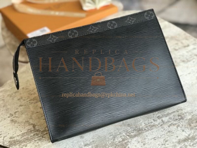 Replica Louis Vuitton Black Epi Leather Pochette Voyage MM Zip Pouch
