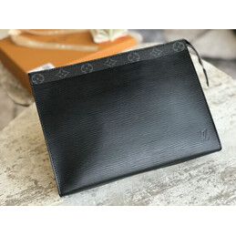 Replica Louis Vuitton Black Epi Leather Pochette Voyage MM Zip Pouch