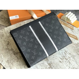 Replica Louis Vuitton Black Monogram Eclipse White Stripe Pochette Voyage MM Zip Pouch