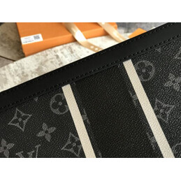 Replica Louis Vuitton Black Monogram Eclipse White Stripe Pochette Voyage MM Zip Pouch
